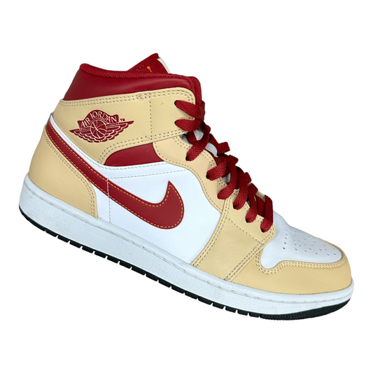 Jordan 1 Mid Light Curry Cardinal